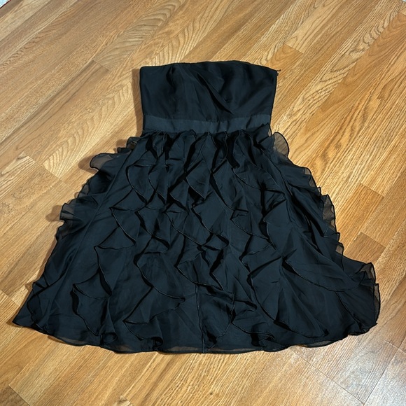 White House Black Market, strapless solid black ruffle midi dress. Size 0. - Picture 5 of 17
